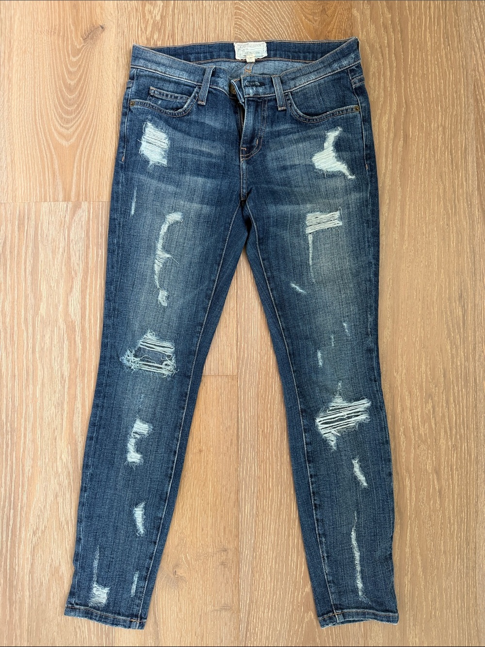 Current Elliott Distressed Women's Skinny Jeans - Dark Blue